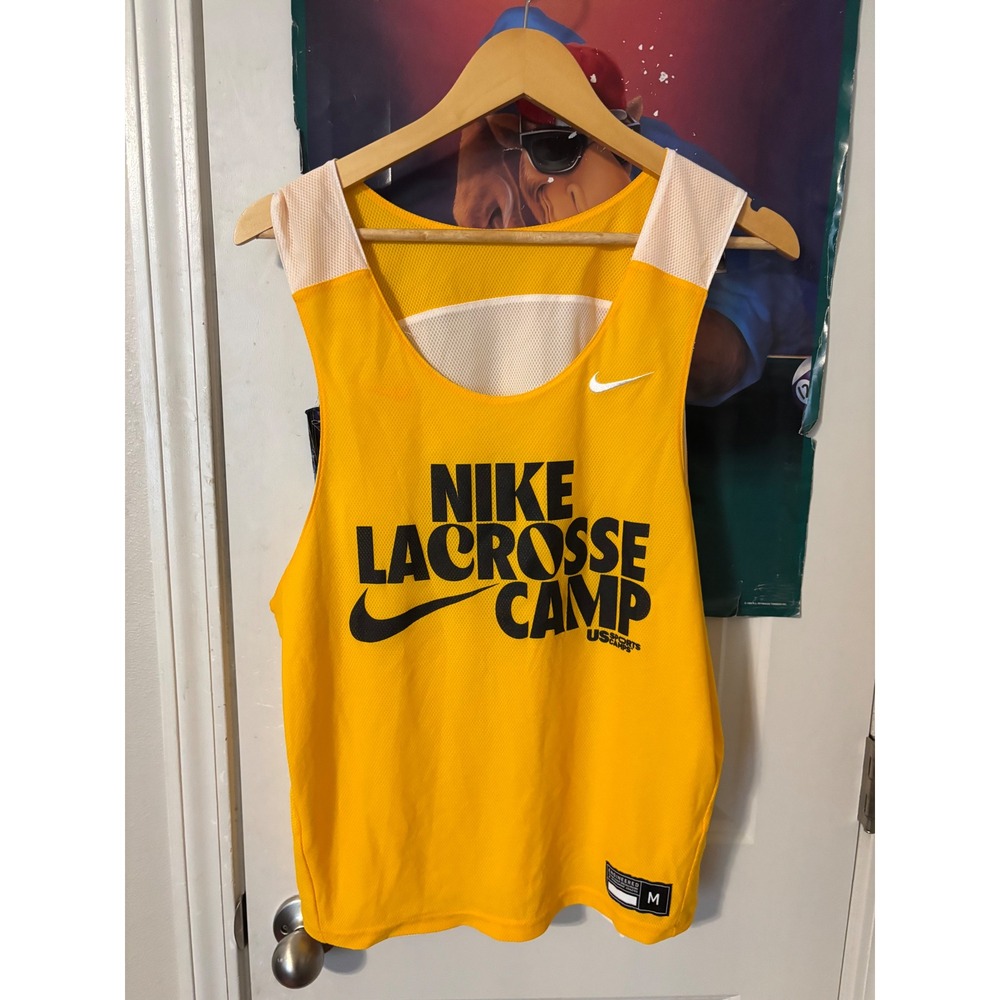 Nike Lacrosse Camp Pinnie Jersey Mens Medium Yellow White Mesh Tank Top